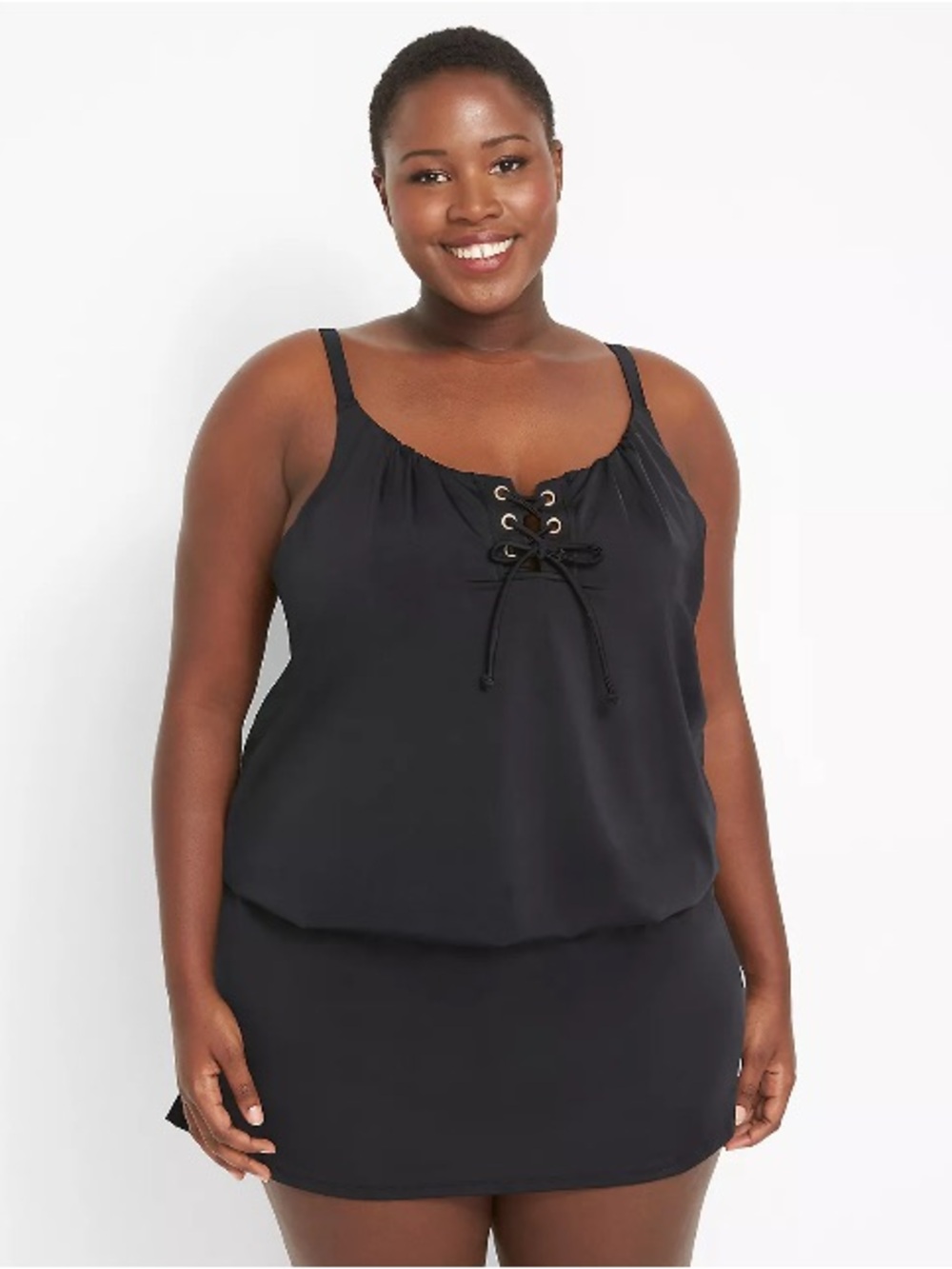 NWT Cacique Lane Bryant Black Lace Up Tankini Swim Top Size 22